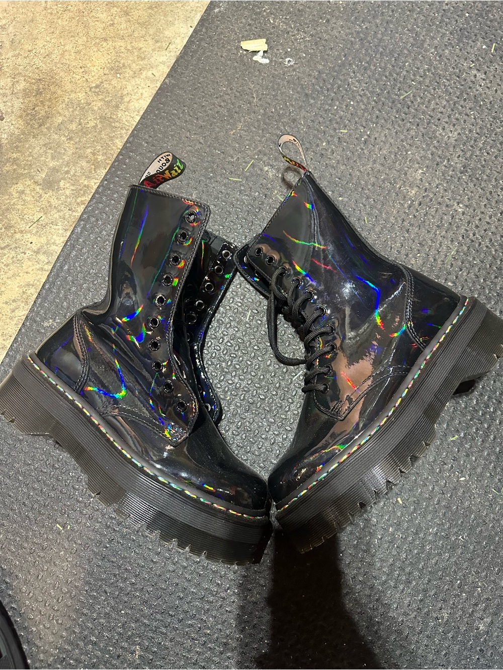 Dr. Martens Black Holographic Patent Platform Boots